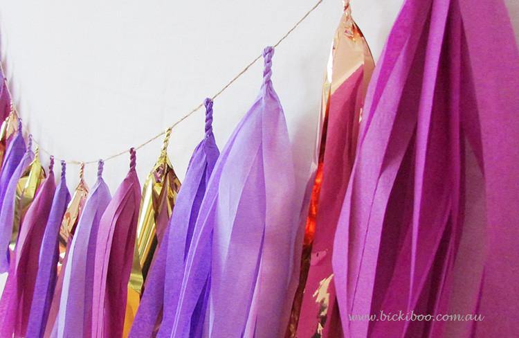 Tissue Paper Tassel Garland - Purple Party - Bickiboo Designs