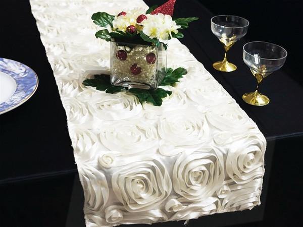 White Satin Rose Table Runner - Bickiboo Designs