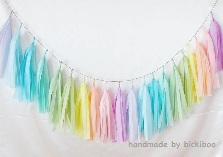 Tissue Paper Tassel Garland - Rainbow Pastels - Bickiboo Designs