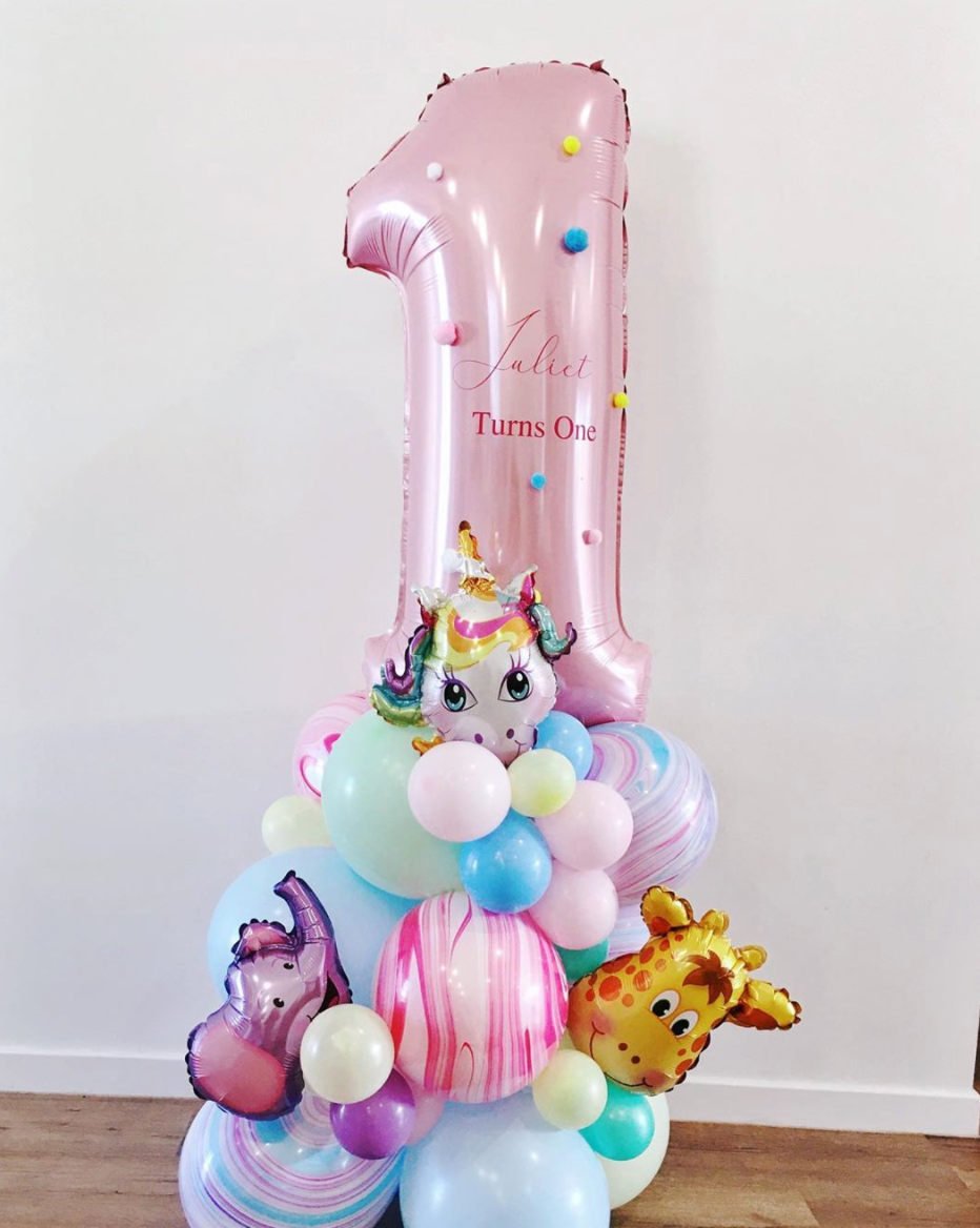 Bespoke number balloon stand - Unicorn & Friends - Bickiboo Designs