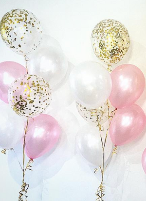 Pearl White & Blush with Gold Confetti Balloons Bouquet - Bickiboo Designs