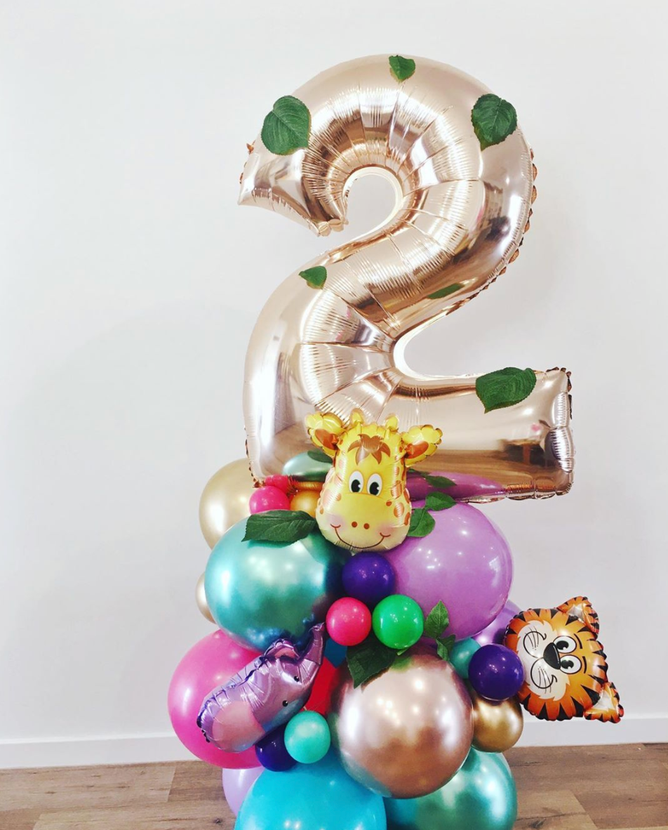 Rose gold number balloon stand - Jungle animals - Bickiboo Designs