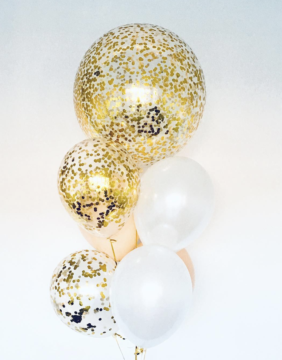 Helium Filled  Gold Confetti & Peach Balloon Bunch - Bickiboo Designs