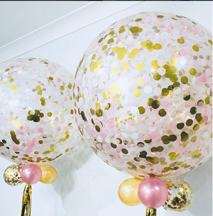 Jumbo Helium Filled Confetti Balloon - Blush & Gold - Bickiboo Designs