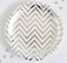Silver Foil Chevron Large Party Plate - Bickiboo Designs