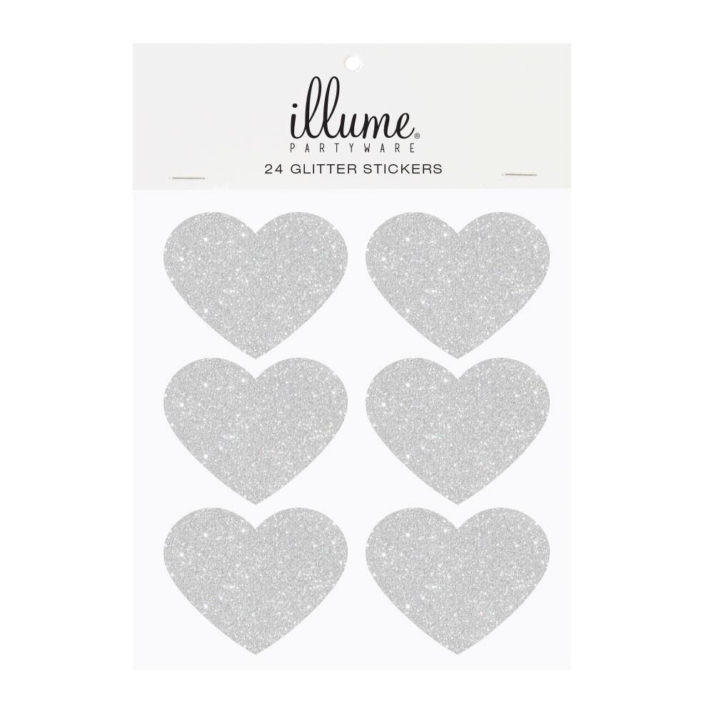 Silver Glitter Heart Sticker Seals - Pack of 24 - Bickiboo Designs