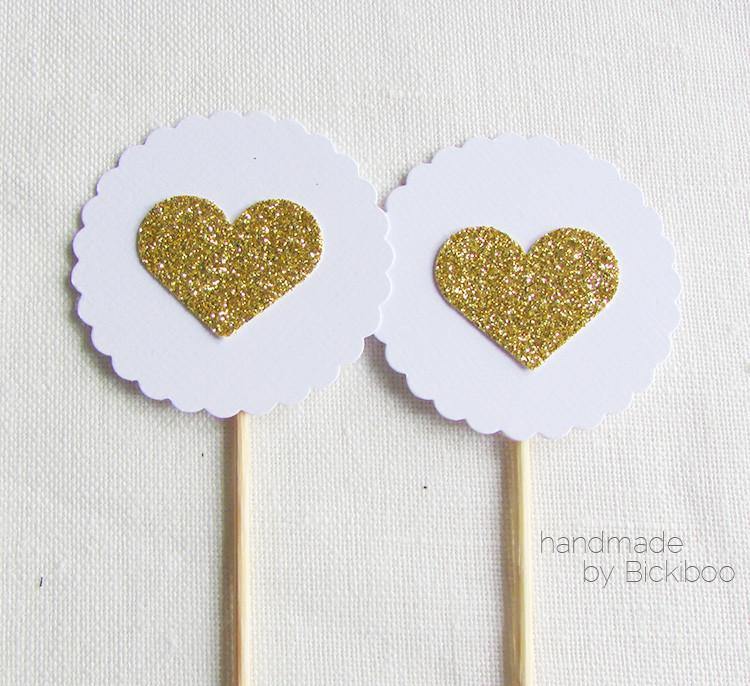 White & Gold Glitter Cupcake Toppers - Bickiboo Designs