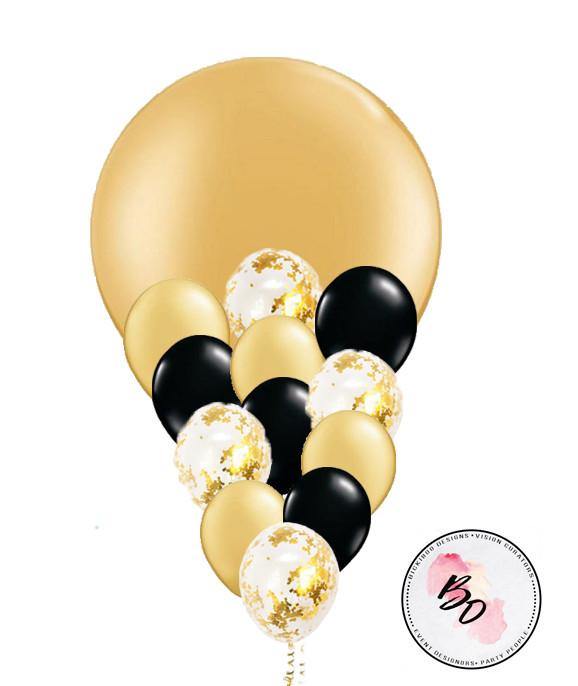 Black & Gold & Gold Confetti Balloon Bouquet - Bickiboo Designs