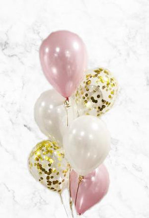 Pearl White & Blush with Gold Confetti Balloons Bouquet - Bickiboo Designs