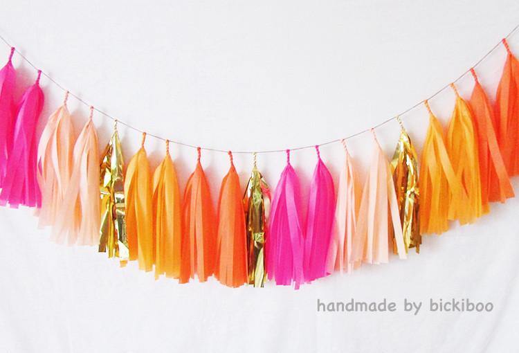 Tissue Paper Tassel Garland - Hot Pink & Orange - Bickiboo Designs