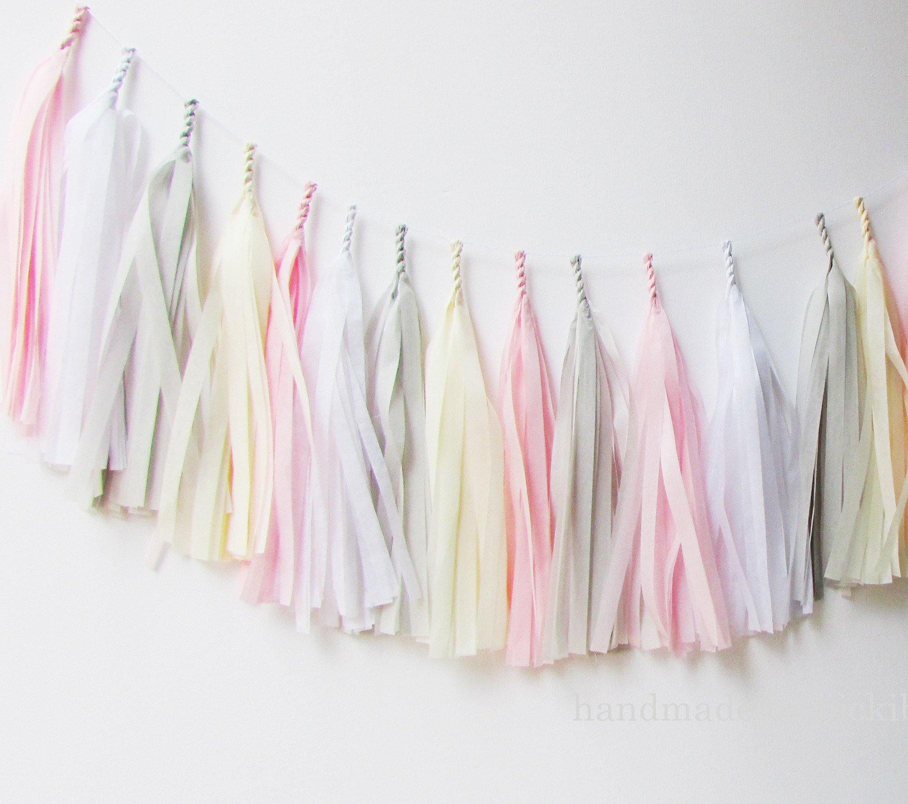 Tissue Paper Tassel Garland - Grey & Pink - Bickiboo Designs