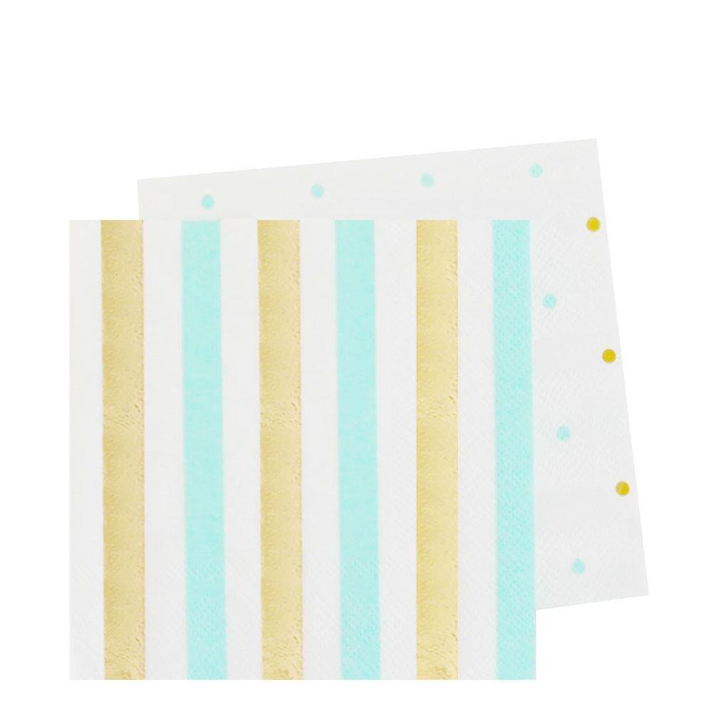 Gold & Mint Stripes & Spots Napkins - Pack of 20 - Bickiboo Designs
