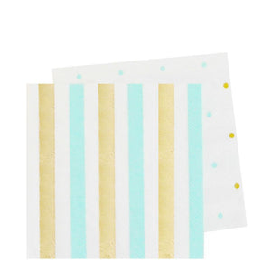 Gold & Mint Stripes & Spots Napkins - Pack of 20 - Bickiboo Designs