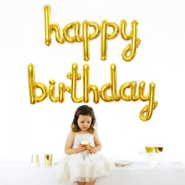 Gold Happy Birthday Script Balloon - Bickiboo Designs