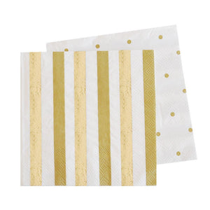 Gold Stripes & Spots Napkins - Pack of 20 - Bickiboo Designs