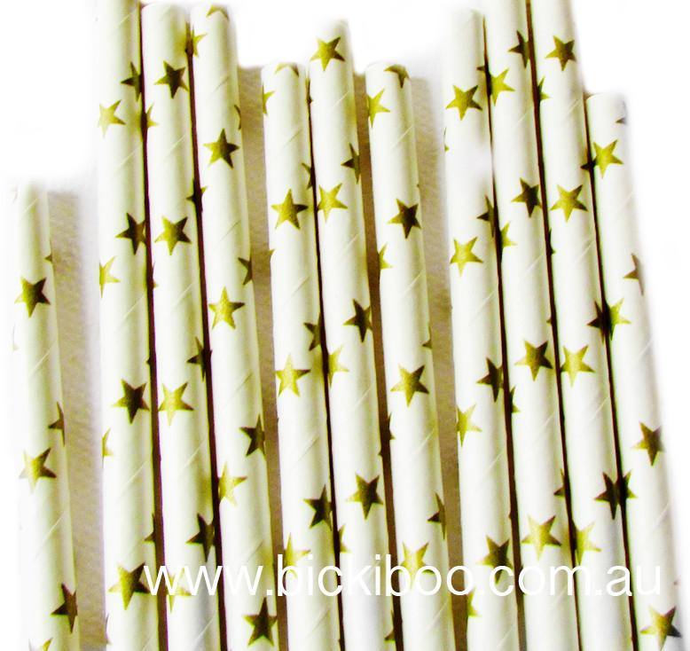 Gold Stars Paper Drinking Straws (25 pack) - Bickiboo Designs