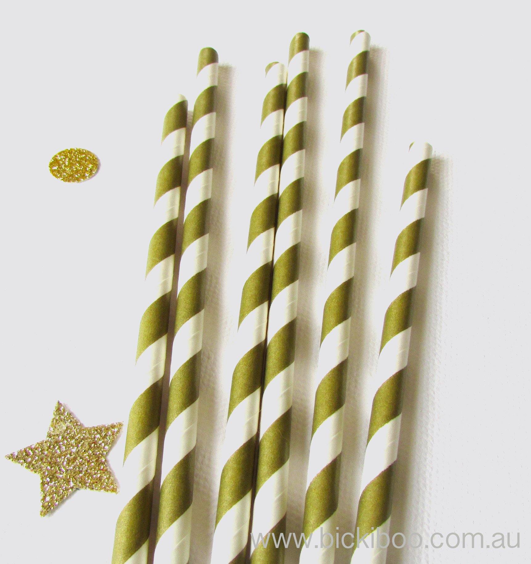 Gold Stripe Paper Drinking Straws (24 pack) - Bickiboo Designs