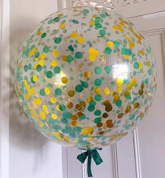 Jumbo Helium Filled  Confetti Balloon - Green & Gold - Bickiboo Designs