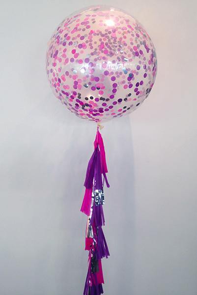 Jumbo Confetti Balloon Hot Pink, Purple & Silver - 90cm - Bickiboo Designs