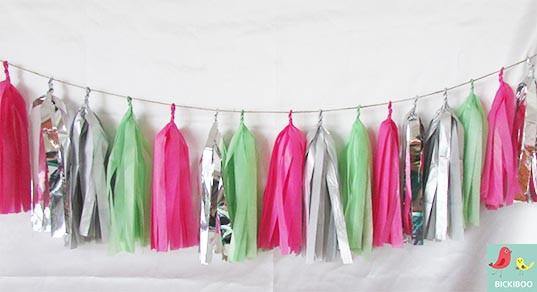 Tissue Paper Tassel Garland - Lime & Hot Pink - Bickiboo Designs