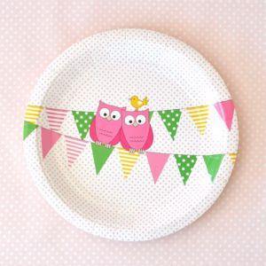 Owl Pink Large Round Party Plate - Bickiboo Designs