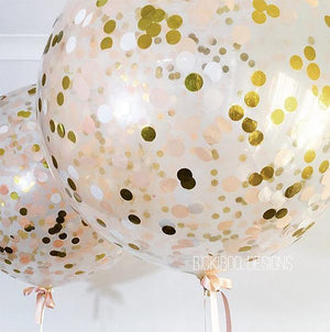 Jumbo Helium Filled Confetti Balloon - Peach & Gold - Bickiboo Designs