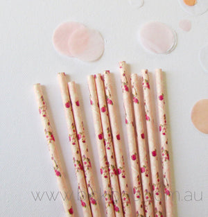Vintage Pink Floral Paper Straws (25 pack) - Bickiboo Designs