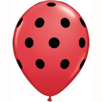 28cm (11") Big Polka Dots Red With Black Dots - Bickiboo Designs
