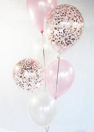 Pearl White & Blush with Rose Gold Confetti Balloons Bouquet - Bickiboo Designs