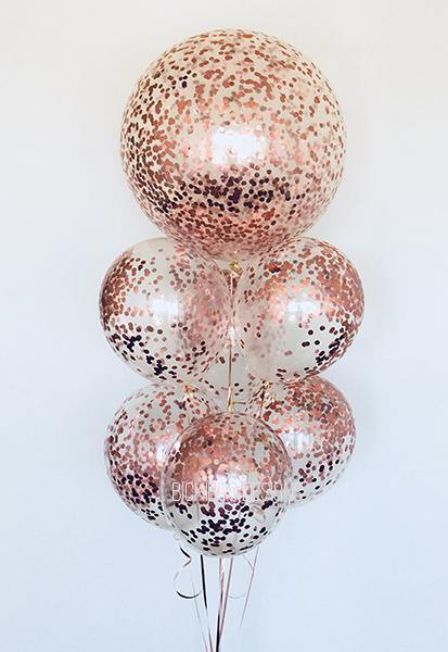 Helium Filled  Rose Gold Confetti Balloon Bunch - Bickiboo Designs