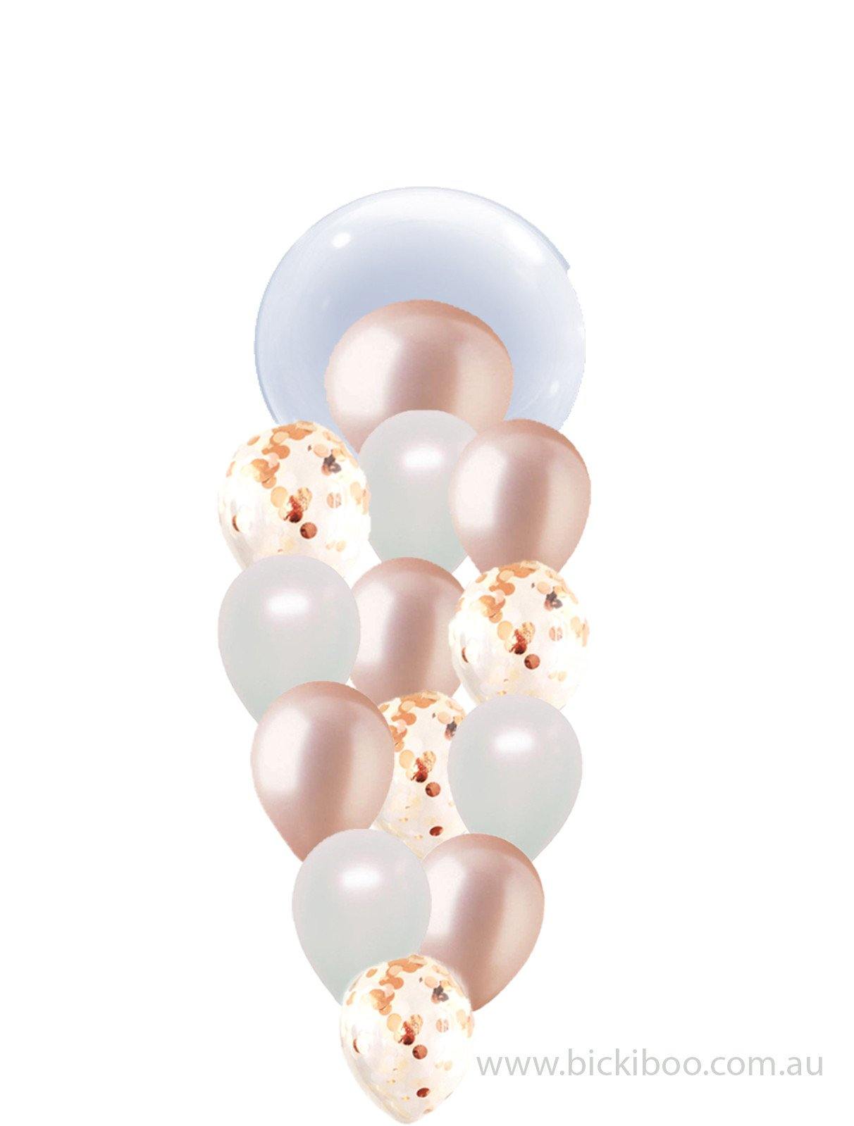 Pearl White & Rose Gold & Rose Gold Confetti Balloon Bouquet - Bickiboo Designs