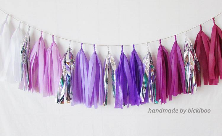 Tissue Paper Tassel Garland - Shades of Purple - Bickiboo Designs