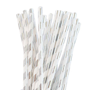 Silver Foil Stripe Paper Drinking Straws (25 pack) - Bickiboo Designs