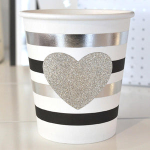 Silver & Black Foil Stripe Party Cup - Bickiboo Designs
