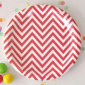 Chevron Red Large Party Plate - Bickiboo Designs