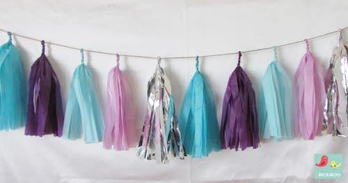 Tissue Paper Tassel Garland - Turquoise Loves Purple - Bickiboo Designs
