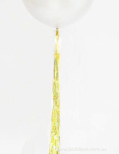 Balloon Tassel Garland - White Gold Shimmer Foil Tail - Bickiboo Designs