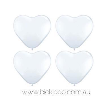 White Mini Heart Balloons - 15cm (4 pack) - Bickiboo Designs